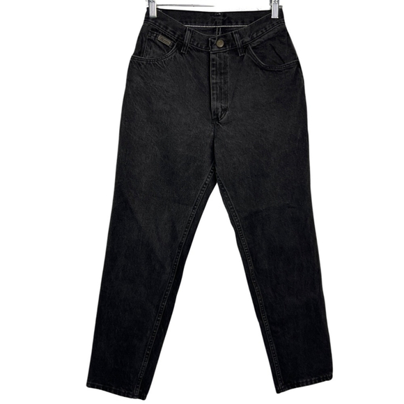 Wrangler Vintage 90s Washed Black Denim High Rise Tapered Straight Leg Mom Jeans - Picture 1 of 12
